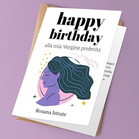 Biglietto di auguri personalizzato con testo - Segno zodiacale della Vergine