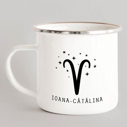Tazza in metallo smaltato personalizzata con messaggio - Segno zodiacale
