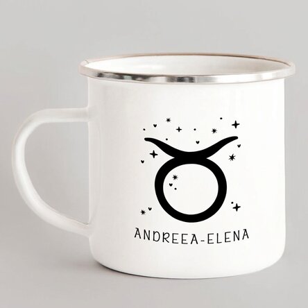 Tazza in metallo smaltato personalizzata con messaggio - Segno zodiacale del Toro