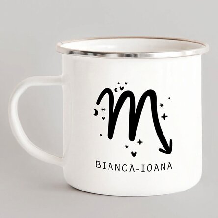 Tazza in metallo smaltato personalizzata con messaggio - Segno zodiacale dello Scorpione