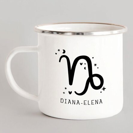 Tazza in metallo smaltato personalizzata con messaggio - Segno zodiacale Capricorno