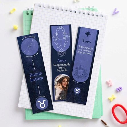 Set di 3 segnalibri personalizzati con messaggio e foto - Segno zodiacale del Toro