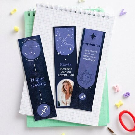 Set di 3 segnalibri personalizzati con messaggio e foto - Segno zodiacale: Sagittario