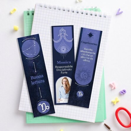 Set di 3 segnalibri personalizzati con messaggio e foto - Segno zodiacale Capricorno