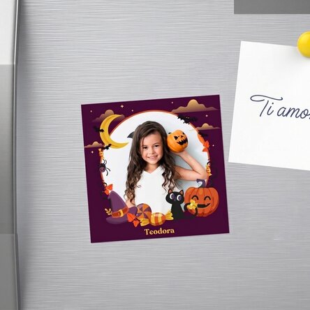 Magnete 10x10 personalizzato con una foto e una scritta - Happy Halloween
