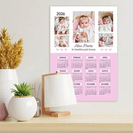 Calendario personalizzato con 5 foto e testo - Baby