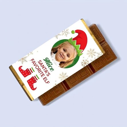 Mini tavoletta di cioccolato personalizzata con una foto e un messaggio - L'elfo preferito
