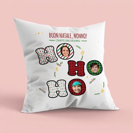 Cuscino personalizzato con foto, formato grande - HO HO HO
