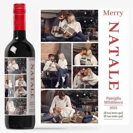 Vino personalizzato con un messaggio e 5 foto natalizie - Buon Natale!