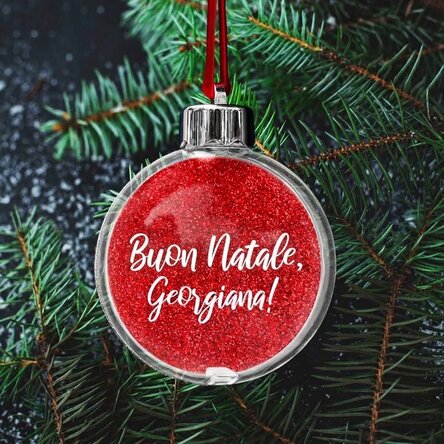 Globo trasparente personalizzato su entrambi i lati con una foto e una scritta - Buon Natale!