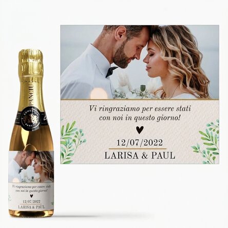 Mini bottiglietta di spumante personalizzata con una foto e una dedica - Grazie!