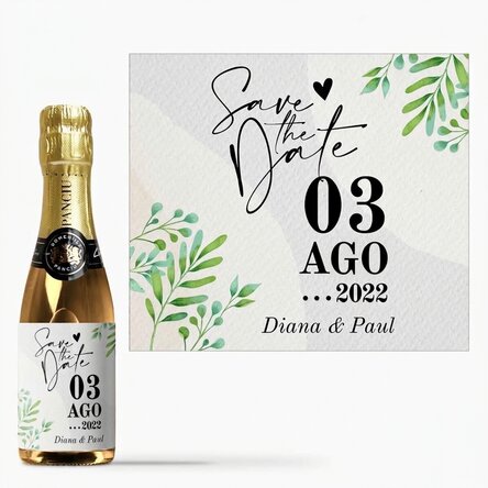 Mini bottiglia di spumante personalizzata con scritta - Save the date