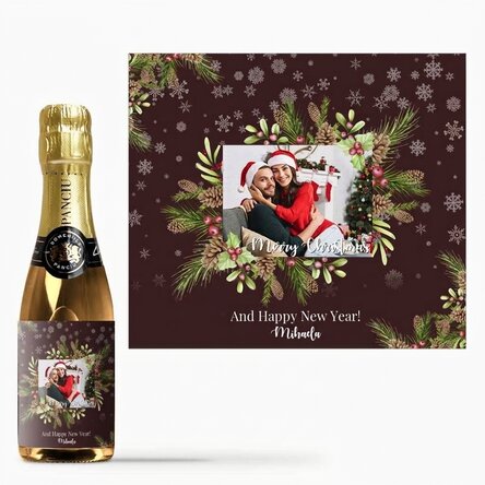 Mini bottiglia di spumante personalizzata con foto e testo - Decorazioni natalizie