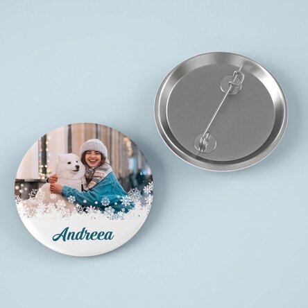Spilla personalizzata con foto e testo - Fiocchi di neve