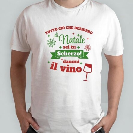 Maglietta in cotone personalizzata con una frase natalizia - Dammi il bicchiere!