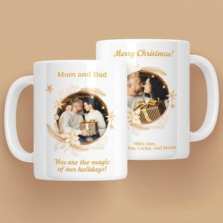 Tazza personalizzata con testo e 2 foto - La magia delle feste