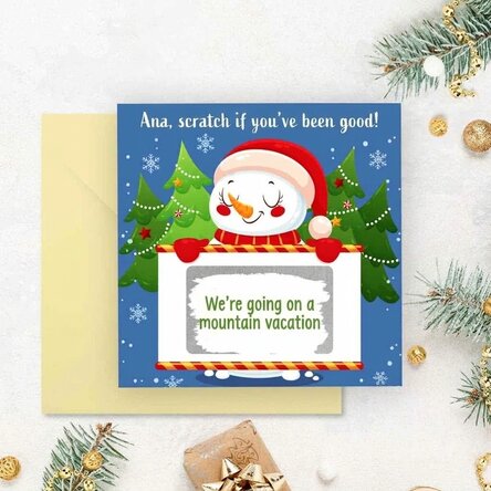 Cartolina gratta e vinci personalizzata con messaggio - Pupazzo di neve