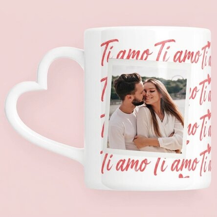 Tazza personalizzata con foto e testo - Ti amo! - modello con manico a forma di cuore