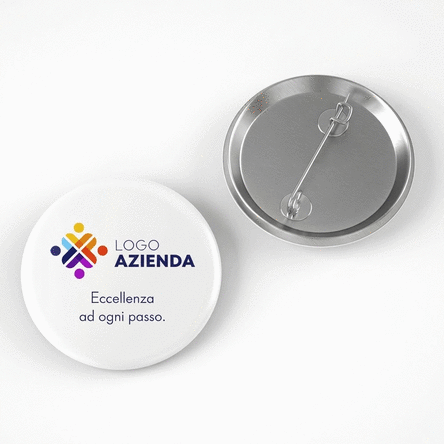 Spilla personalizzata con logo orizzontale e testo
