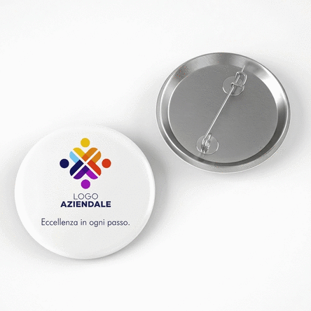 Spilla personalizzata con logo verticale e testo