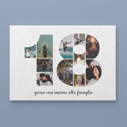 Quadro su tela personalizzato in formato orizzontale con 11 foto (modello n. 18) e messaggio di test