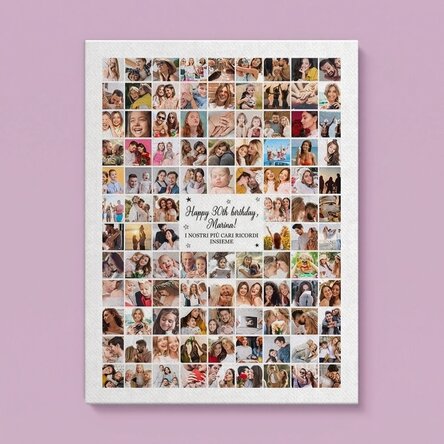 Quadro su tela personalizzato con 102 foto e un messaggio