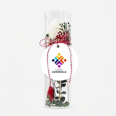 Ciondolo Martisor in vetro con fiori stabilizzati, personalizzato con logo