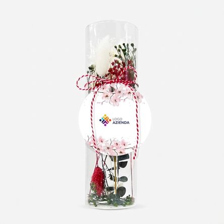 Ciondolo Martisor in vetro con fiori stabilizzati, personalizzato con logo - Fiori