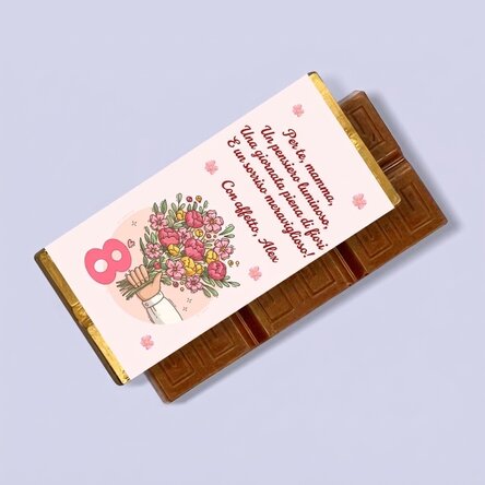Mini tavoletta di cioccolato personalizzata con messaggio - Mazzo di fiori