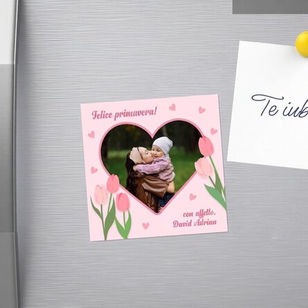 Magnete 10x10 personalizzato con una foto e un testo - Buona primavera