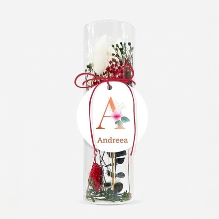 Decorazione in vetro con fiori stabilizzati personalizzata con una scritta - Floral