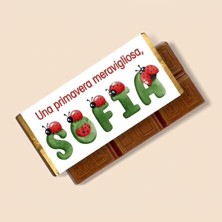 Mini tavoletta di cioccolato personalizzata con messaggio e nome - Coccinelle