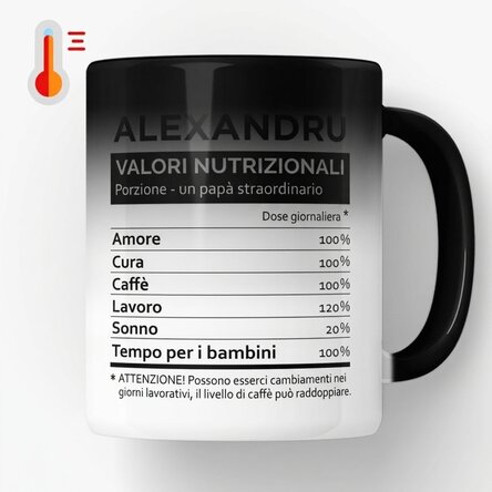 Tazza termosensibile personalizzata con testo - Valori nutrizionali