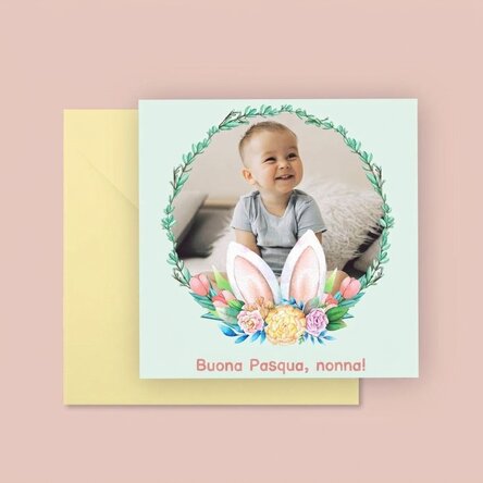 Biglietto quadrato personalizzato con testo e foto - Buona Pasqua!