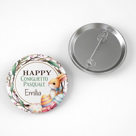 Spilla personalizzata con messaggio pasquale - Happy bunny