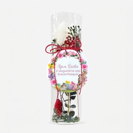 Decorazione in vetro con fiori stabilizzati, personalizzata con una scritta per Pasqua