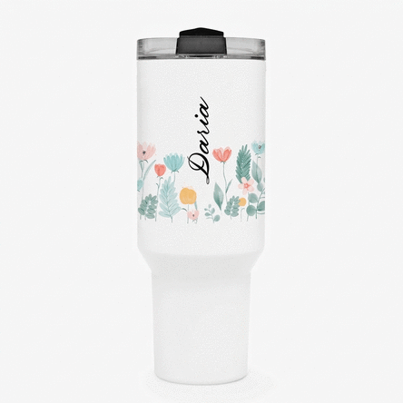 Tazza termica con manico e cannuccia personalizzata con nome - Flowers