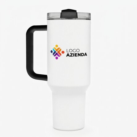 Tazza termica con manico e cannuccia personalizzata con logo