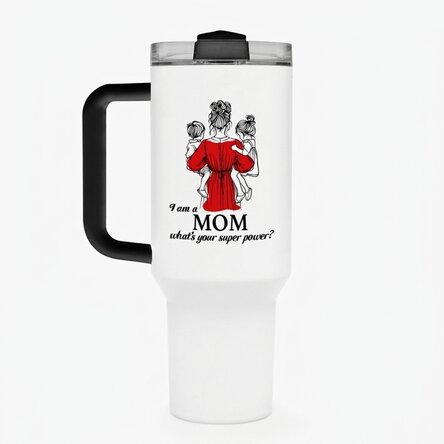 Tazza termica con manico e cannuccia personalizzata con messaggio - Mom