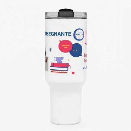 Tazza termica con manico e cannuccia personalizzata con messaggio - Insegnante di inglese