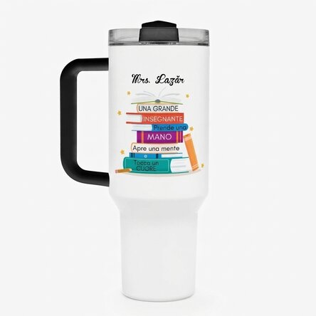 Tazza termica con manico e cannuccia personalizzata con messaggio - Books
