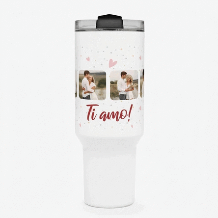 Tazza termica con manico e cannuccia personalizzata con 6 foto e testo - Celebrate love