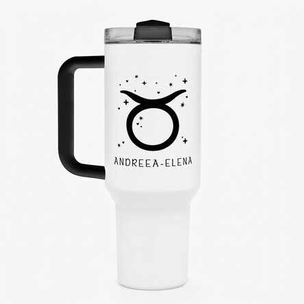 Tazza termica con manico e cannuccia personalizzata con scritta - Segno zodiacale Toro