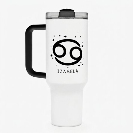 Tazza termica con manico e cannuccia personalizzata con scritta - Segno zodiacale Cancro