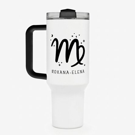 Tazza termica con manico e cannuccia personalizzata con scritta - Segno zodiacale Vergine