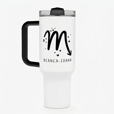 Tazza termica con manico e cannuccia personalizzata con scritta - Segno zodiacale Scorpione