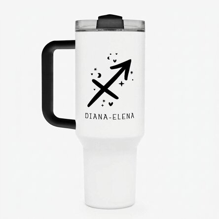 Tazza termica con manico e cannuccia personalizzata con scritta - Segno zodiacale Sagittario