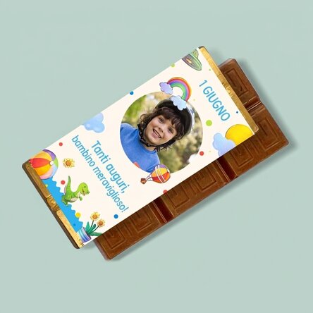 Mini tavoletta di cioccolato personalizzata per bambini con foto e messaggio - Festa dei bambini