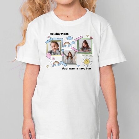 Maglietta in cotone per bambini personalizzata con una frase e 3 foto - Cute