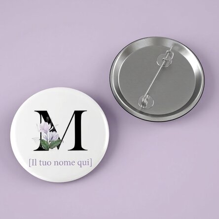 Spilla personalizzata con nome e iniziale - Motivo floreale